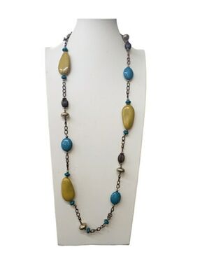 Premier Designs Buenos Aires  Necklace Retired Long Blue Yellow Brass
